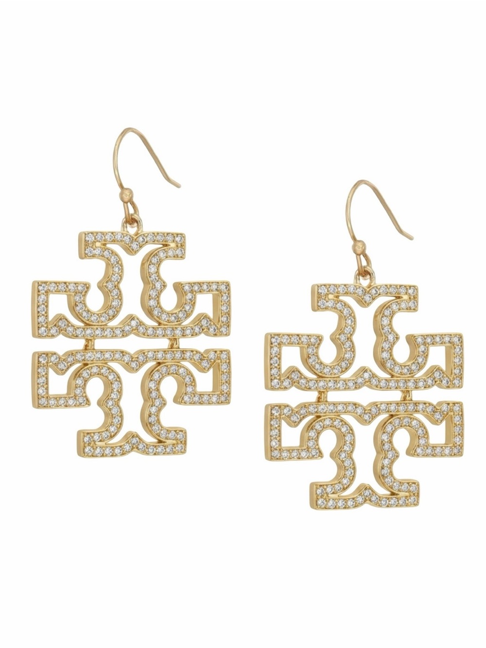 TORY BURCH • Gold Britten Crystal Logo Drop Earrings